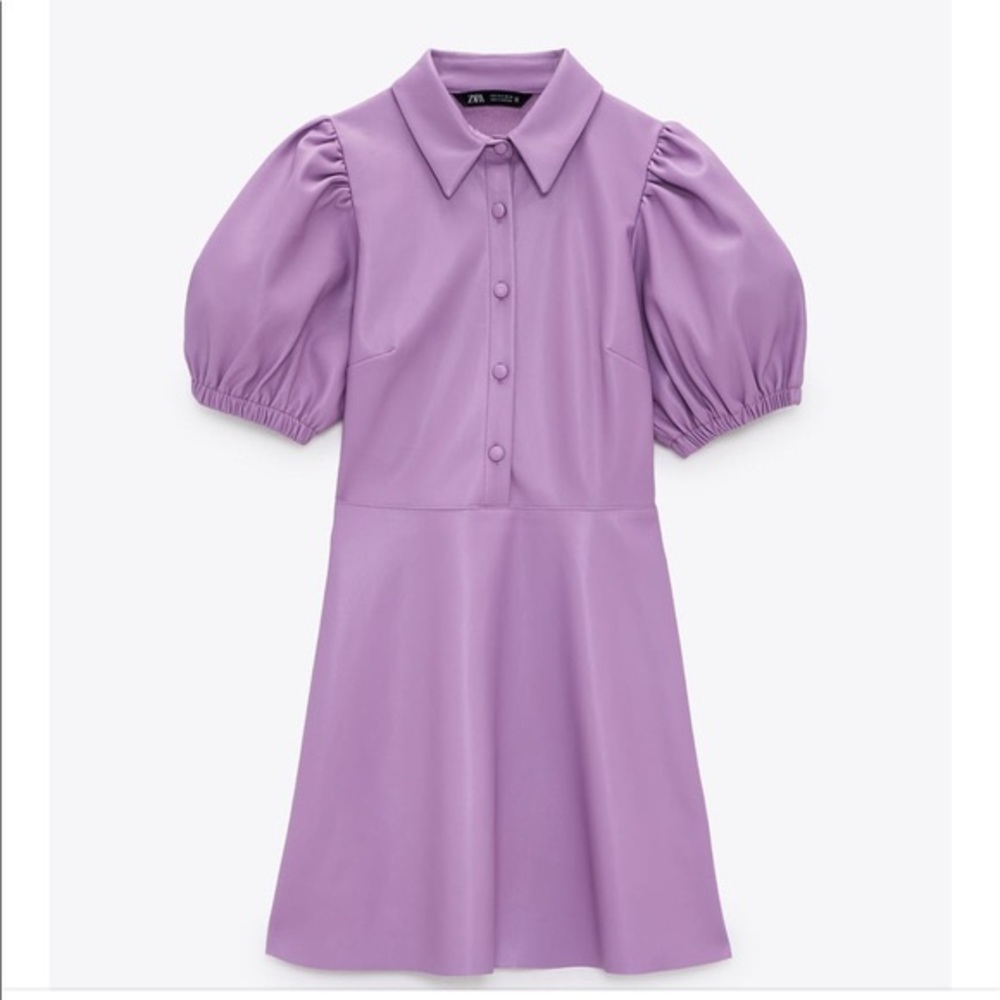 ZARA Faux Leather mini dress puff sleeves 4387/244 - Picture 12 of 13